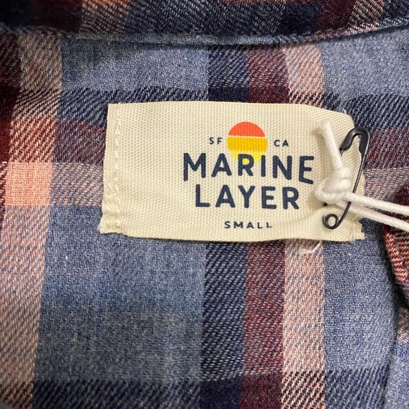 Marine Layer Meadow Button Down Blue Plaid Shirt Size S NWT - Picture 3 of 11